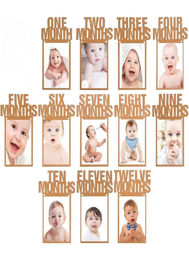 HEMITO 1st Birthday Baby Photo Banner for Newborn to 12 Months, Monthly Milestone Photograph Bunting Garland, First Birthday Celebration Decoration (Brown) - Image 1